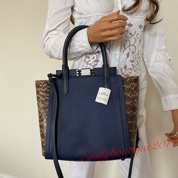 NEW Coach Retail 1941 Colorblock Snakeskin Troupe Cadet Blue Leather Tote Bag - Picture 5 of 12